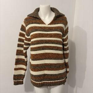Dielle Figo by Ezgim size Medium 70s Wool Blend Striped V Neck Collared Sweater